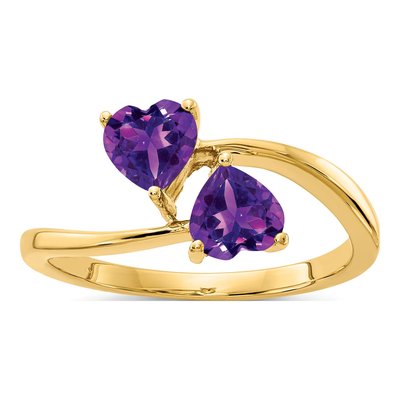 14K Yellow Gold Amethyst Heart 2-Stone Ring