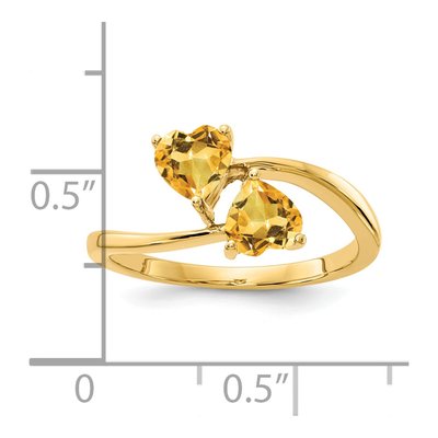 14K Yellow Gold Citrine Heart 2-Stone Ring – view 2