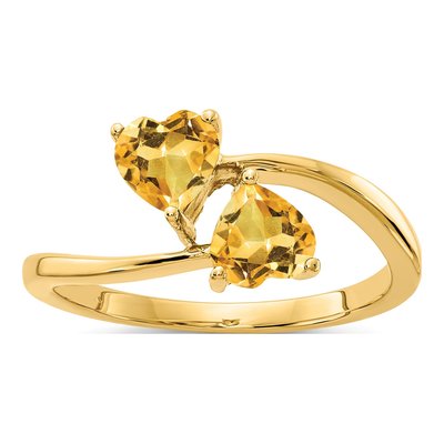 14K Yellow Gold Citrine Heart 2-Stone Ring