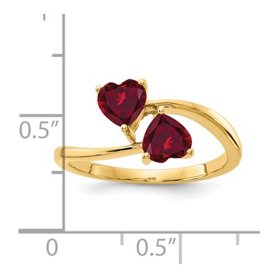 14K Yellow Gold Lab-Created Ruby Heart 2-Stone Ring – view 2