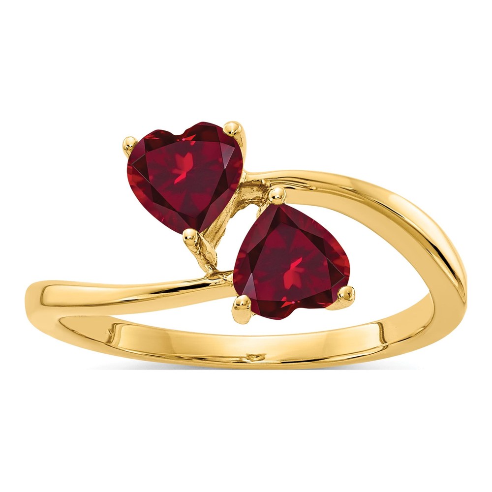 14K Yellow Gold Lab-Created Ruby Heart 2-Stone Ring