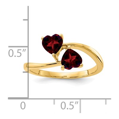 14K Yellow Gold Garnet Heart 2-Stone Ring – view 2