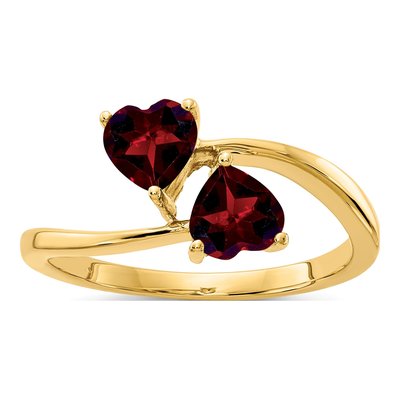 14K Yellow Gold Garnet Heart 2-Stone Ring