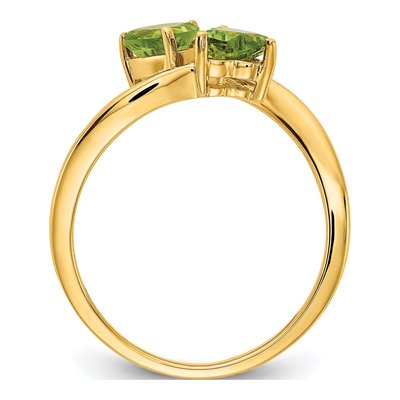 14K Yellow Gold Peridot Heart 2-Stone Ring – view 2