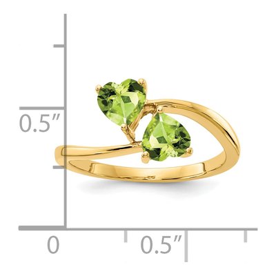 14K Yellow Gold Peridot Heart 2-Stone Ring – view 3