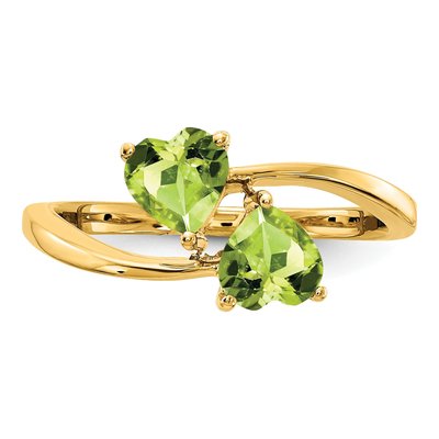 14K Yellow Gold Peridot Heart 2-Stone Ring – view 5
