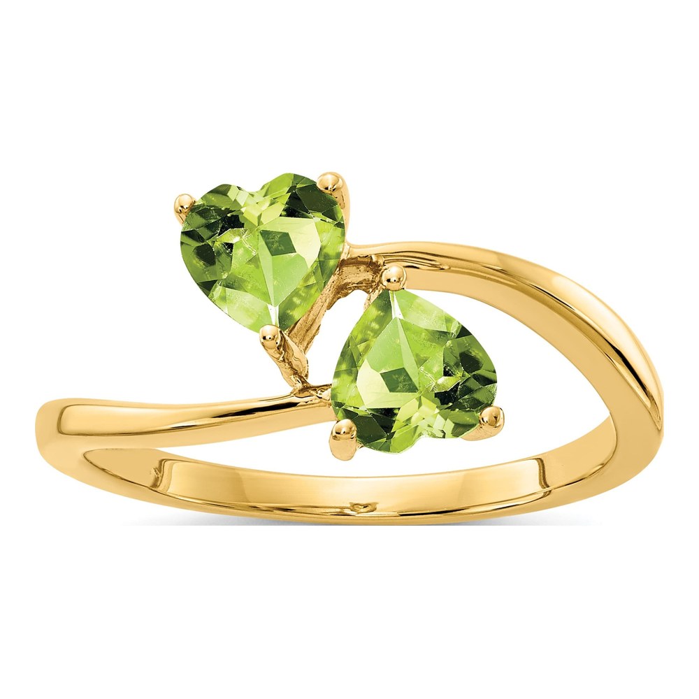 14K Yellow Gold Peridot Heart 2-Stone Ring