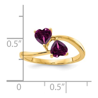 14K Yellow Gold Rhodolite Garnet Heart 2-Stone Ring – view 2
