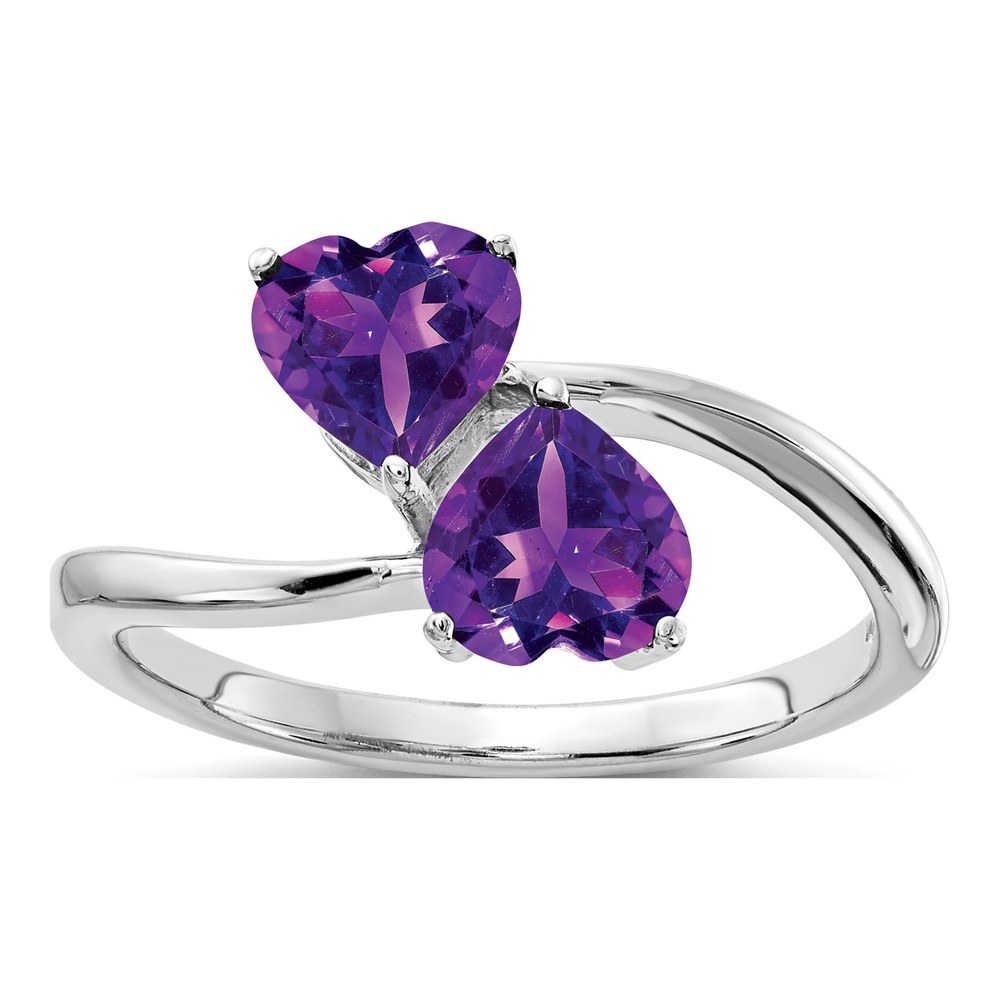 14K White Gold Amethyst Heart 2-Stone Ring