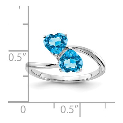 14K White Gold Swiss Blue Topaz Heart 2-Stone Ring – view 2