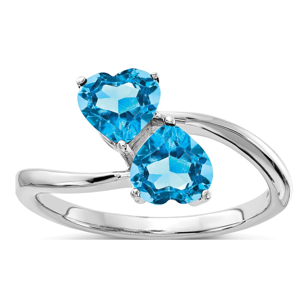 14K White Gold Heart Blue Topaz 2-Stone Ring