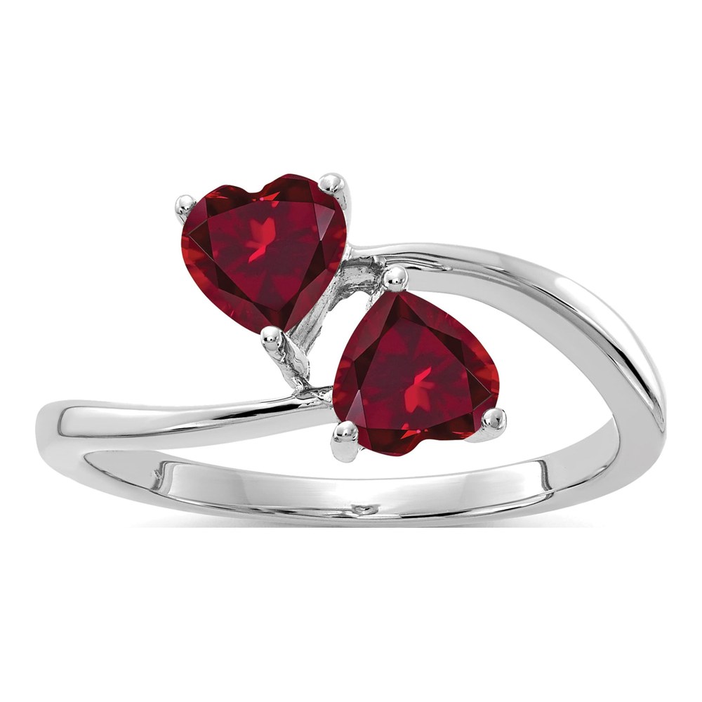 14K White Gold Lab-Created Ruby Heart 2-Stone Ring