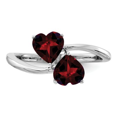 14K White Gold Garnet Heart 2-Stone Ring – view 5