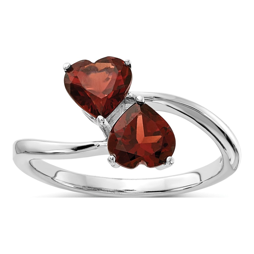 14K White Gold Garnet Heart 2-Stone Ring