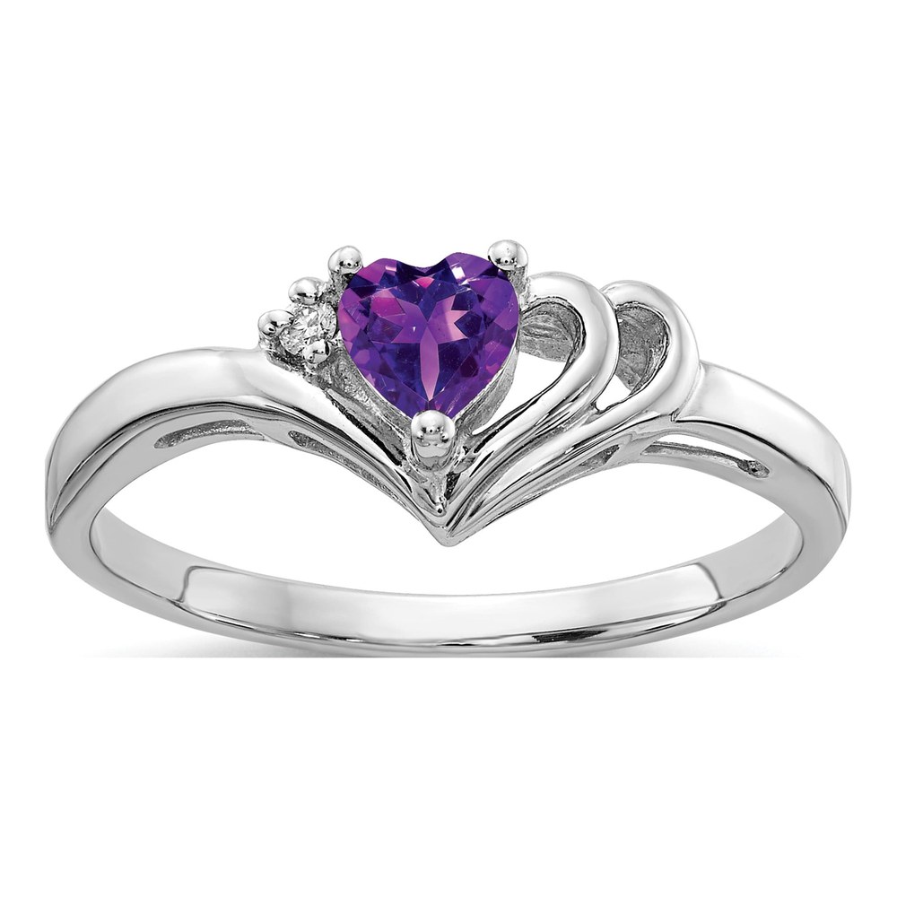 14K White Gold Heart Amethyst & Diamond Ring