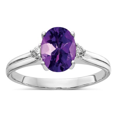 14K White Gold Amethyst & Diamond Oval Ring