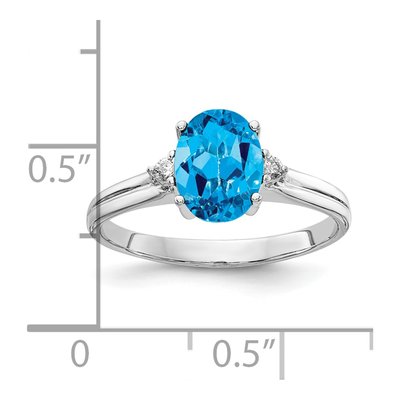 14K White Gold Swiss Blue Topaz & Diamond Oval Ring – view 2