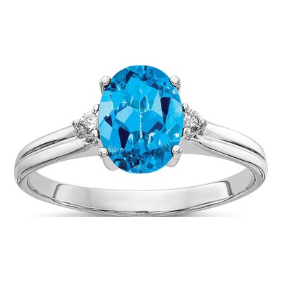 14K White Gold Swiss Blue Topaz & Diamond Oval Ring