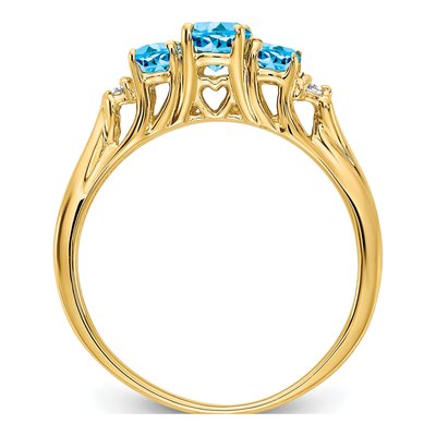 14K Yellow Gold Swiss Blue Topaz & Diamond 3-Stone Ring – view 2