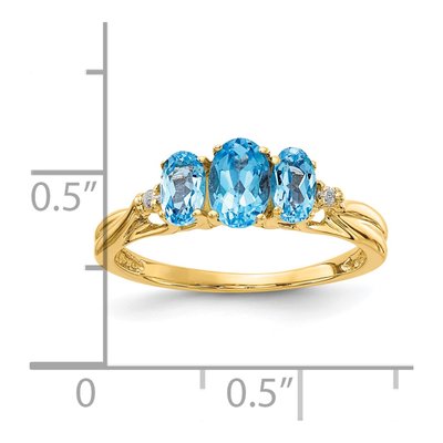 14K Yellow Gold Swiss Blue Topaz & Diamond 3-Stone Ring – view 3