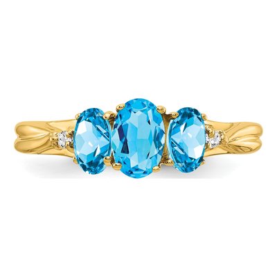 14K Yellow Gold Swiss Blue Topaz & Diamond 3-Stone Ring – view 5