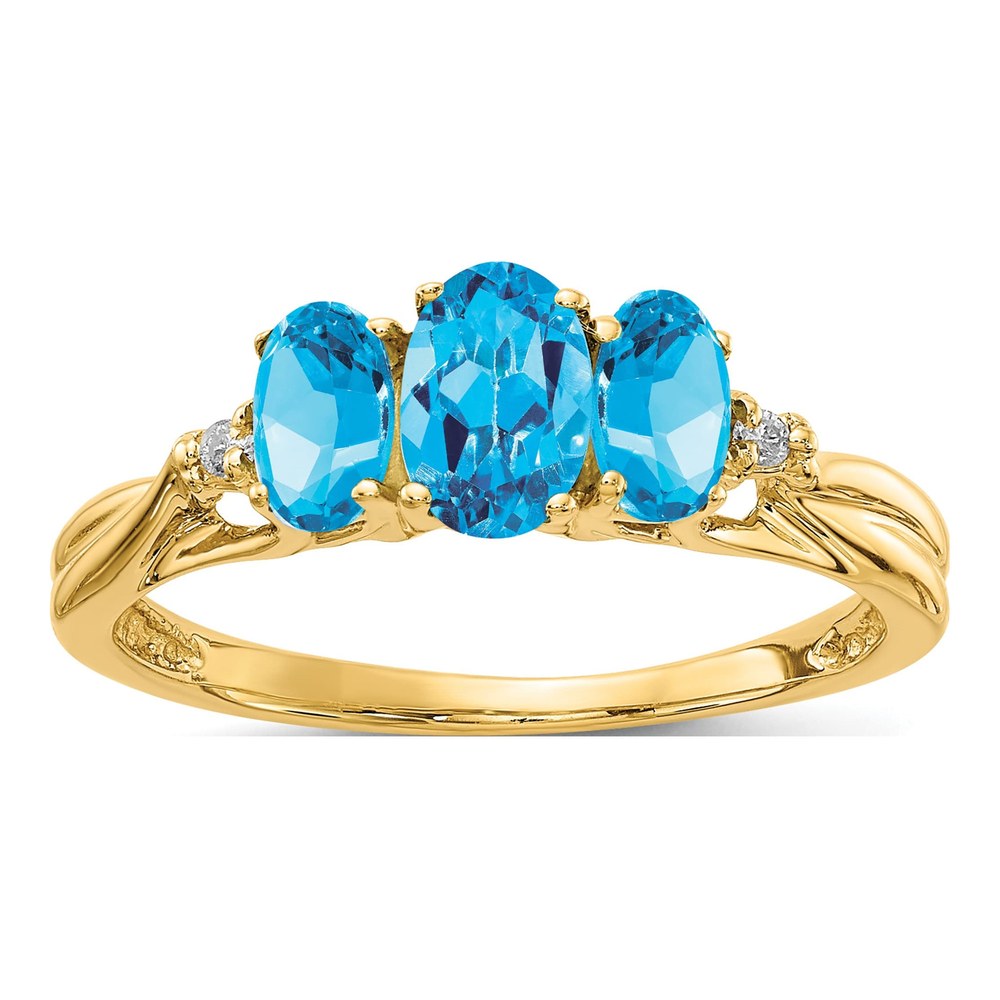 14K Yellow Gold Swiss Blue Topaz & Diamond 3-Stone Ring