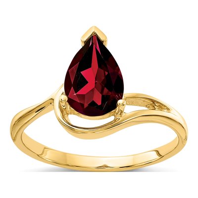 14K Yellow Gold Garnet Pear Ring
