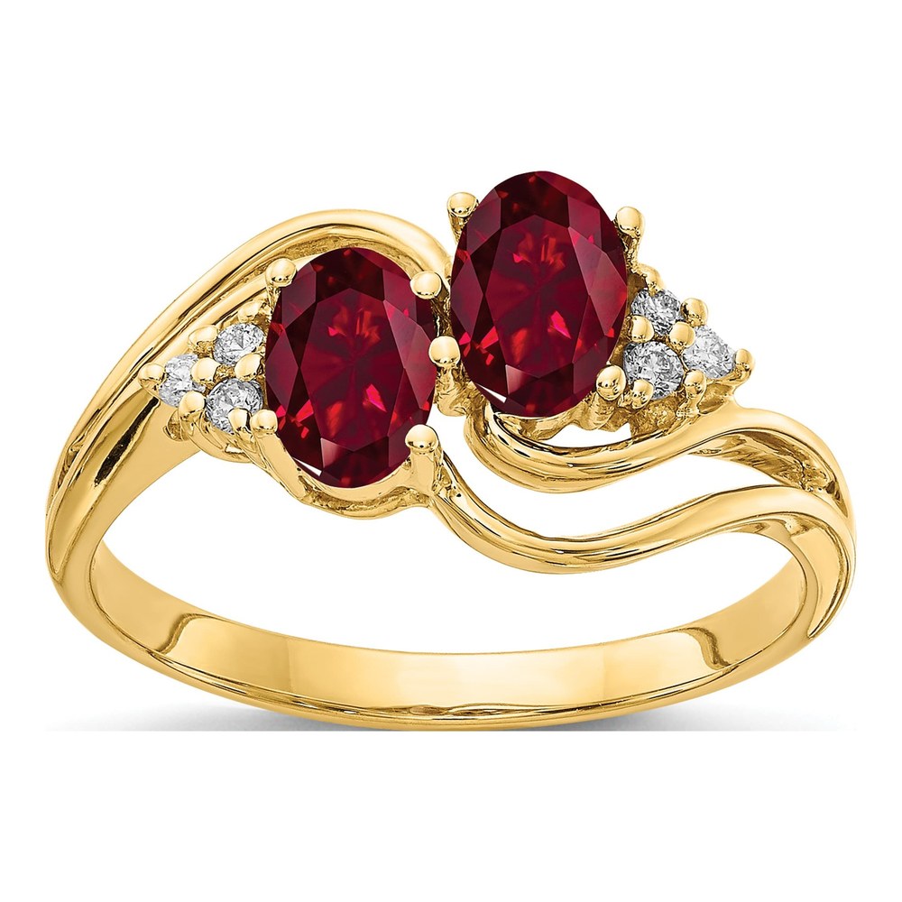 14K Yellow Gold 1/20 ct tw Lab-Created Ruby & Diamond Oval Two-Stone Ring
