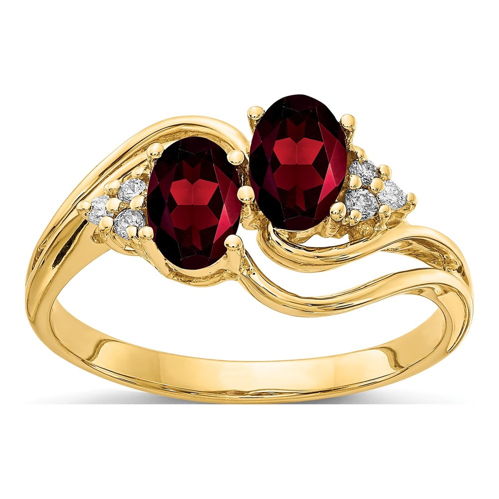 14K 6x4mm Oval Garnet And 1/20 Carat Vs Diamond 2-Stone Ring