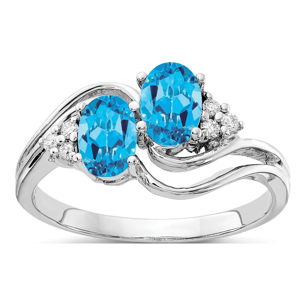 14K White Gold 1/20 ct tw Swiss Blue Topaz & Diamond Ring