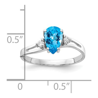 14K White Gold 1/20 ct tw Swiss Blue Topaz & Diamond Pear Ring – view 2