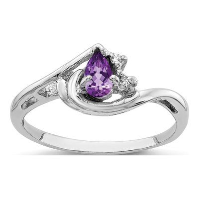 14K White Gold Amethyst & Diamond Pear Ring