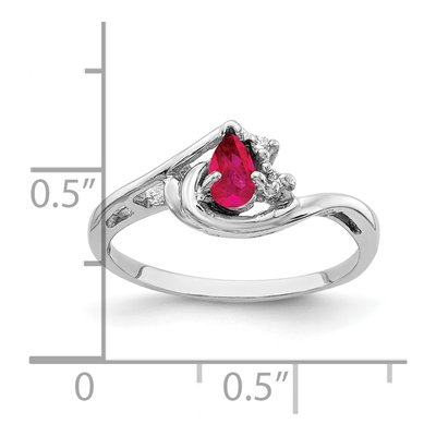 14K White Gold Ruby & Diamond Pear Ring – view 2