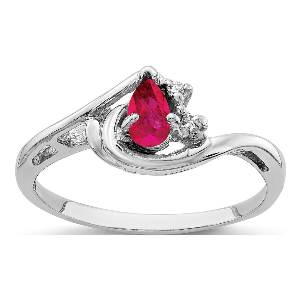 14K White Gold Rhodium-Plated 5x3mm Pear Ruby And Vs 0.008ct Diamond Ring