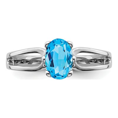 14K White Gold Swiss Blue Topaz Oval Ring – view 5