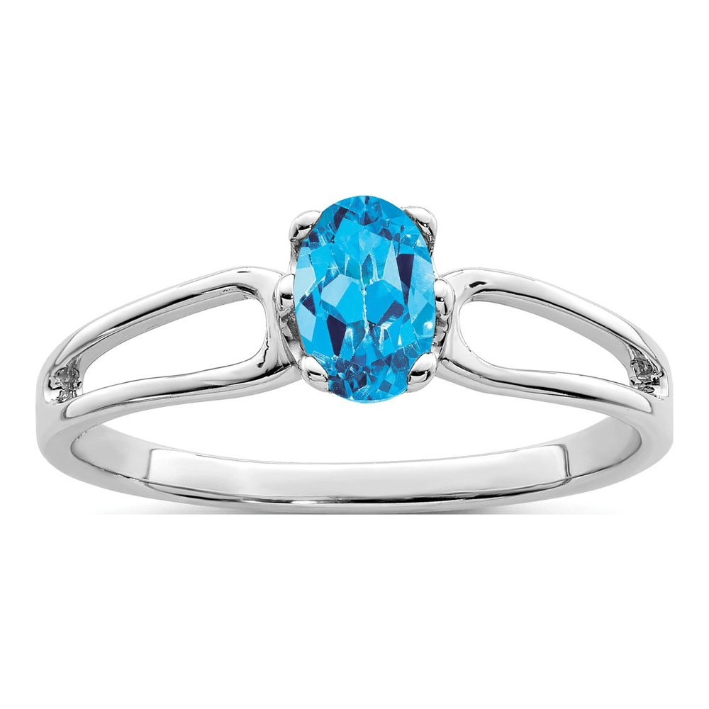 14K White Gold Swiss Blue Topaz Oval Ring