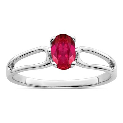 14K White Gold Ruby Oval Ring