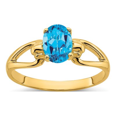 14K Yellow Gold Swiss Blue Topaz Oval Ring