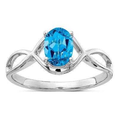 14K White Gold Swiss Blue Topaz Oval Ring