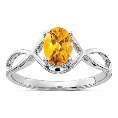 14K White Gold Citrine Oval Ring