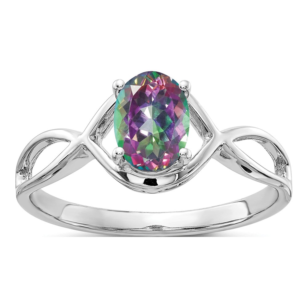 14K White Gold Mystic Fire Topaz Oval Fire Ring