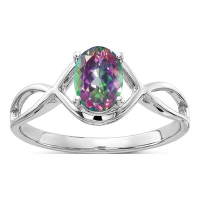 14K White Gold Mystic Fire Topaz Oval Fire Ring