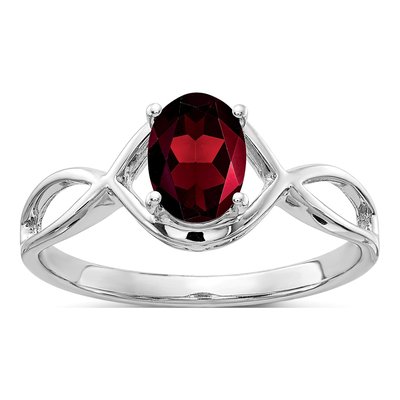 14K White Gold Garnet Oval Ring