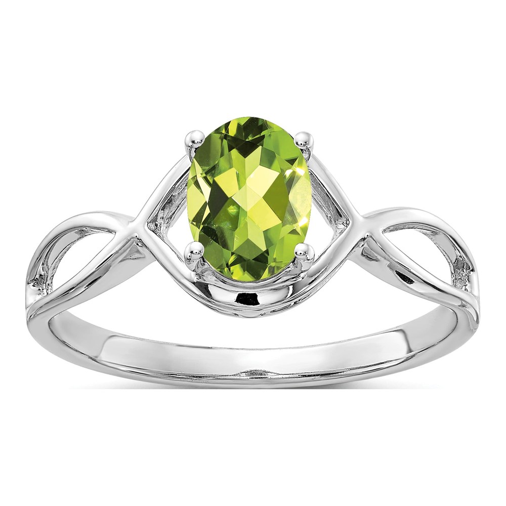 14K White Gold Peridot Oval Ring