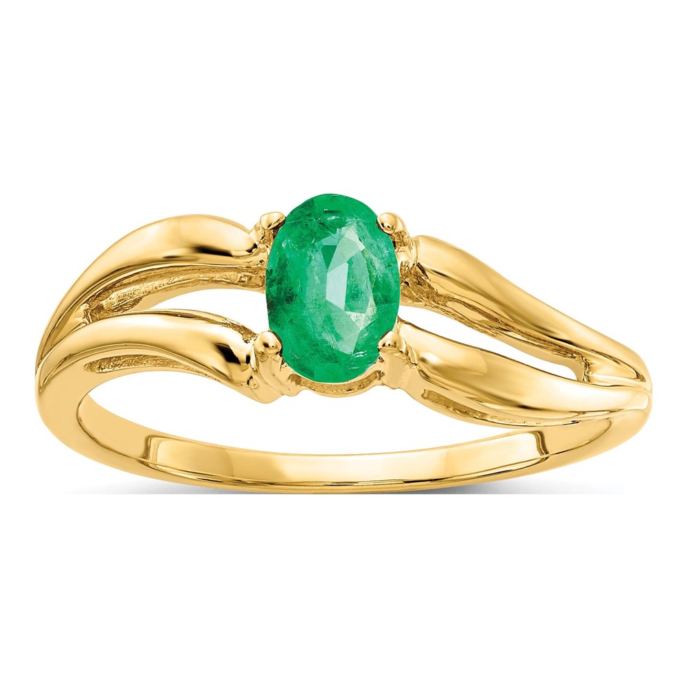 14K Yellow Gold Emerald Oval Ring
