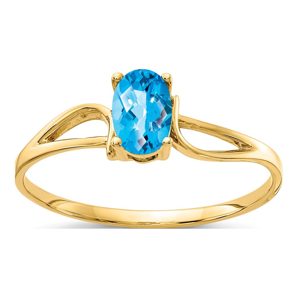 14K Yellow Gold Swiss Blue Topaz Checkerboard Ring