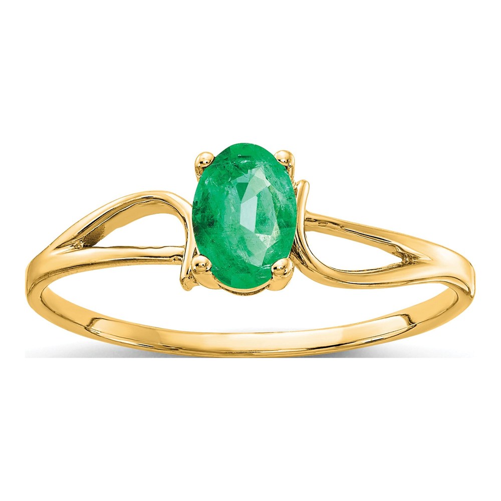14K Yellow Gold Oval Emerald Ring