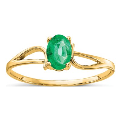 14K Yellow Gold Emerald Oval Ring