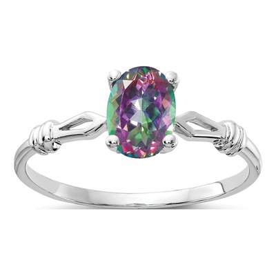 14K White Gold Mystic Fire Topaz Oval Ring