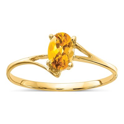 14K Yellow Gold Citrine Oval Bypass Ring